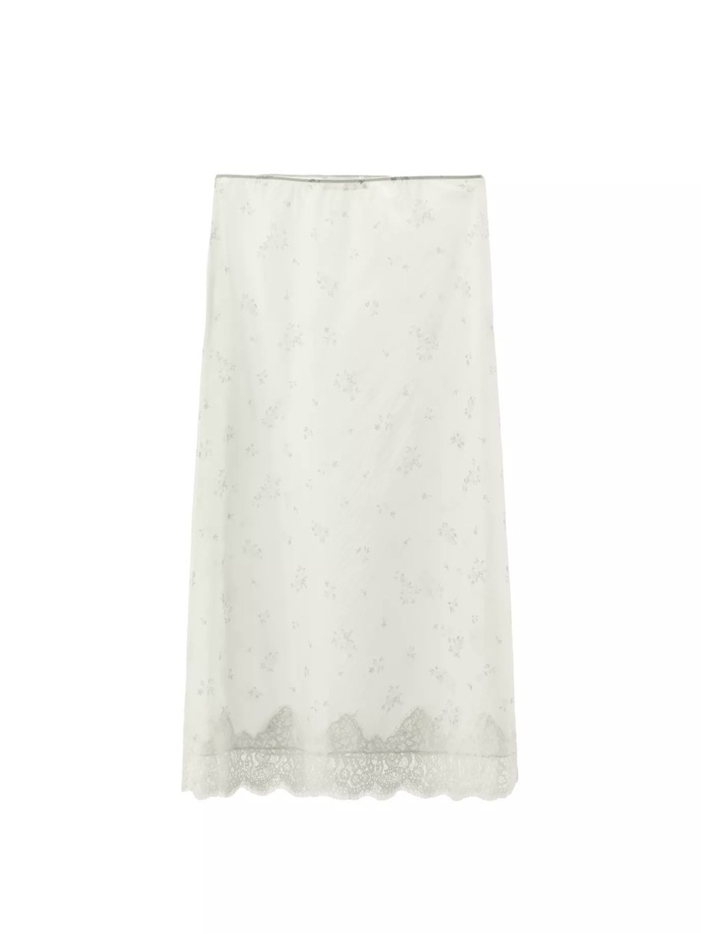 Zara White Lace-Trim Floral Midi Slip Skirt